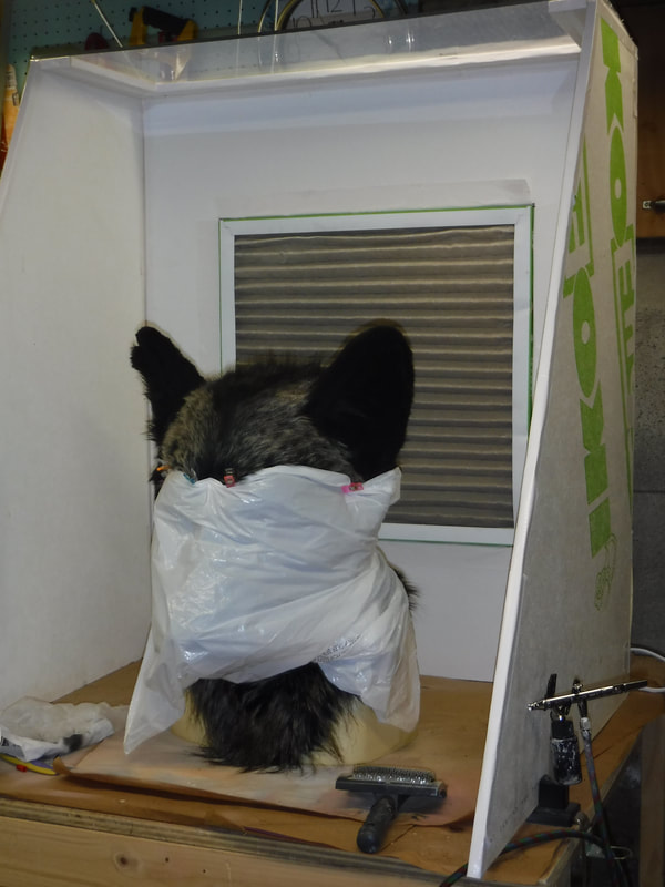 A DIY spray booth for airbrushing fursuit heads and parts - Sans